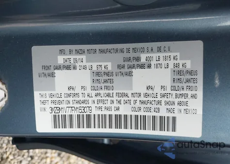 2015 Mazda Mazda3 I Touring z USA, uszkodzony, nr VIN 3MZBM1V77FM153079